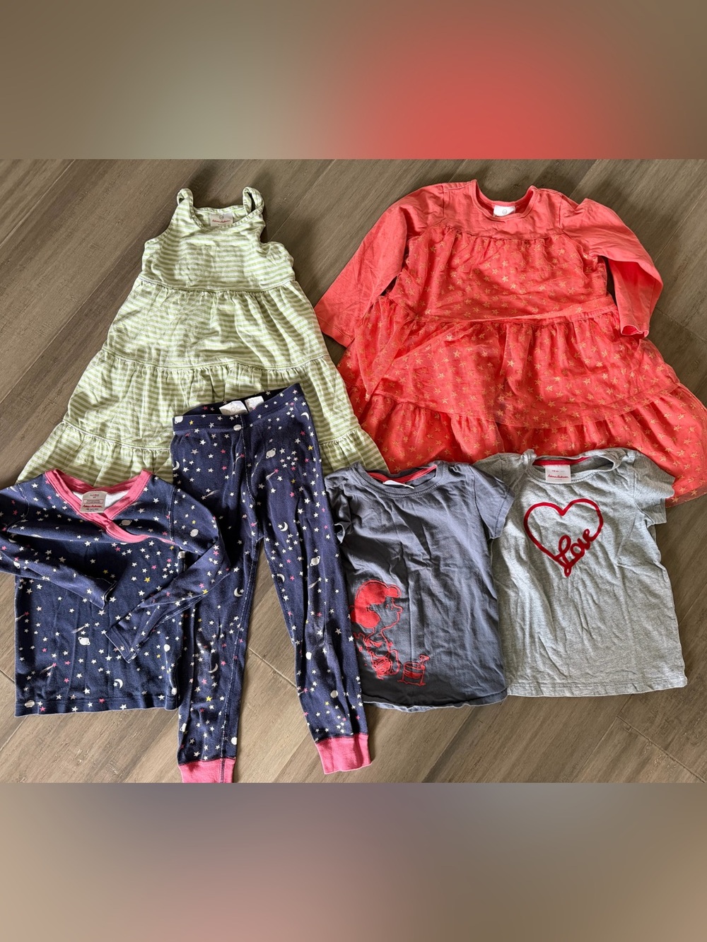 6 PC Bundle - Hanna Andersson Girls Lot - Dresses/Pajama Set/Shirts sz 5 / 110cm